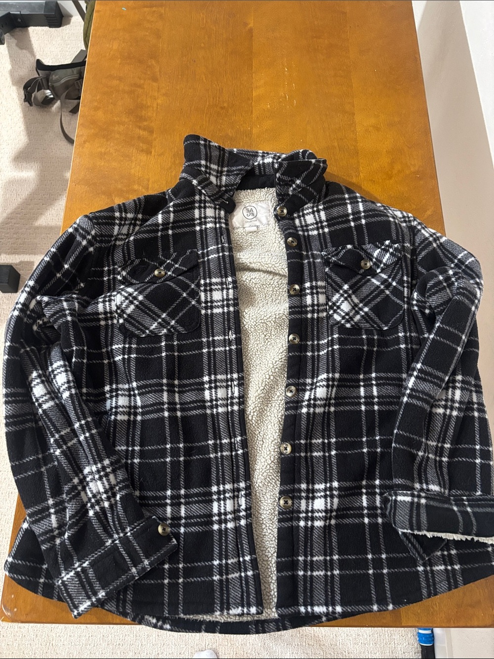 SAGE Collective Black & Cream Plaid Sherpa Jacket